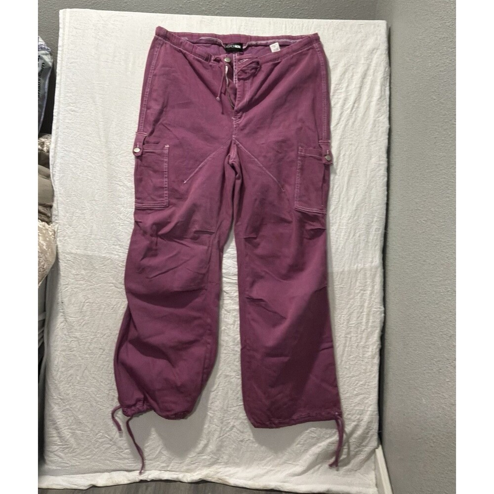 Women’s Purple Cargo Pants Flat Front Pockets Cotton/Spandex Drawstring Zip